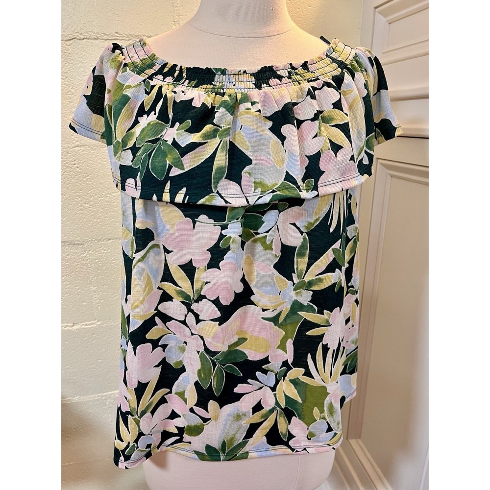 LC Lauren Conrad Cold Shoulder Blouse Floral Blue Pink Womens Size Medium